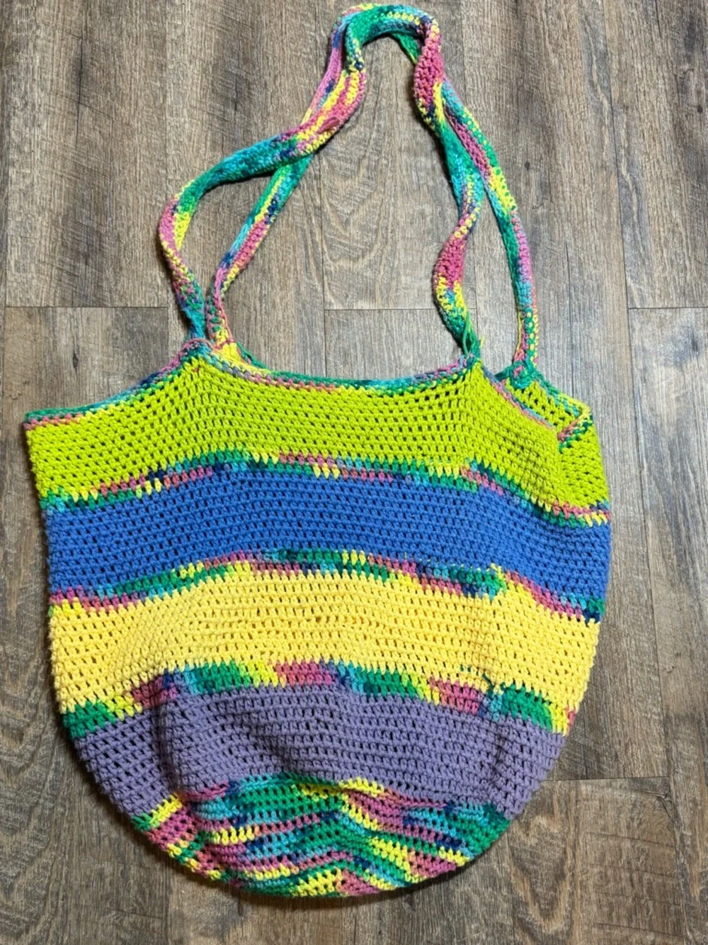 Summer Bag Large Handmade Multicolor Crochet Tote Bag Yellow Blue Green Purple